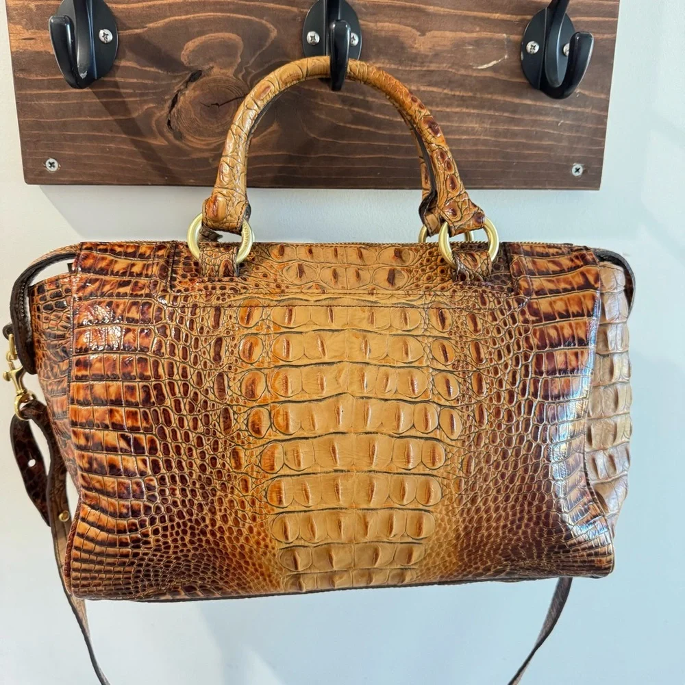 Brahmin Croc Embossed Leather Satchel Bag in Toasted Pecan Melbourne‎